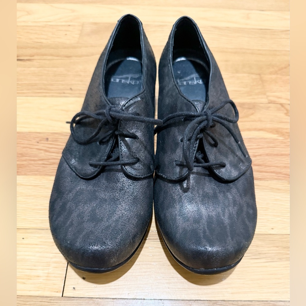 Dansko Olive Black & Brown Leather Animal Print Lace-Up Oxfords| Comfort Shoes